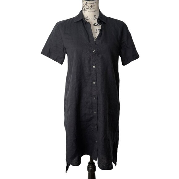 James Perse Black Shirt Dress Button-Up Linen Short-Sleeve Womens Size 1 / US S - Picture 1 of 8